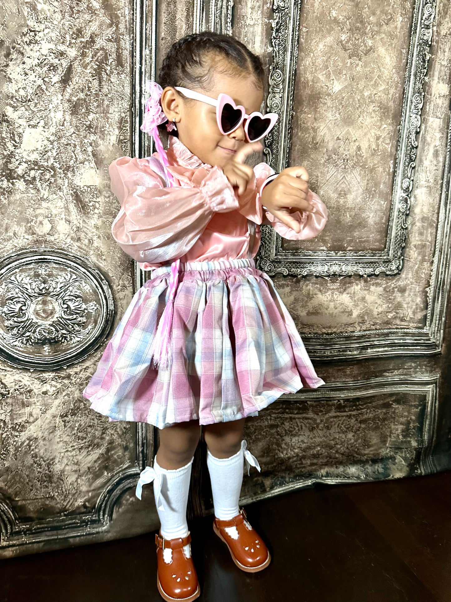 Barbie Collection Toddler Girl Plaid Suspenders Outfit